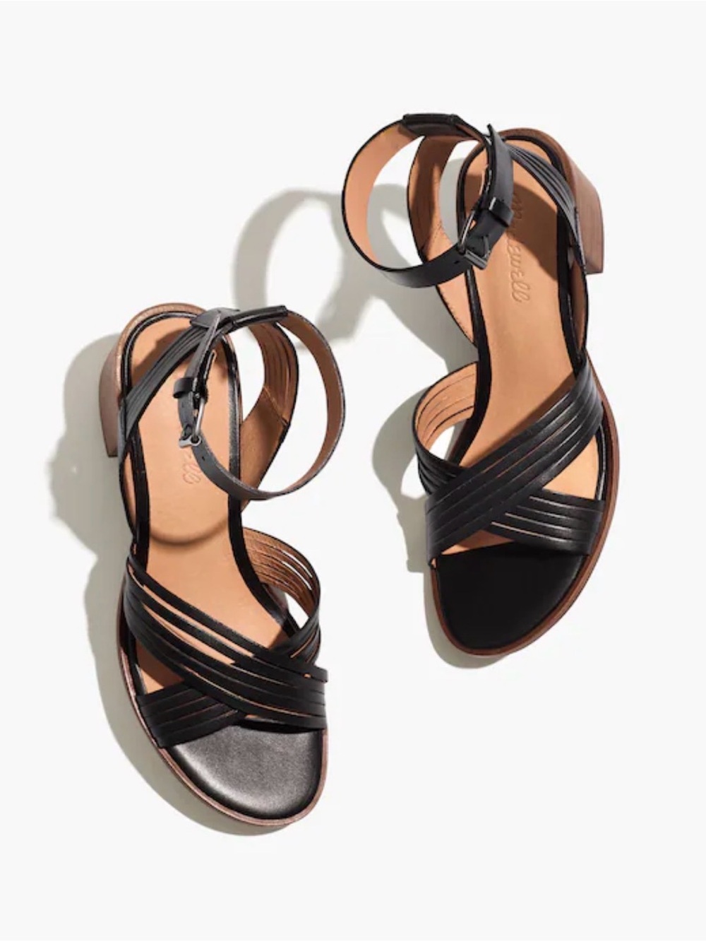Madewell Samira Black Strappy Ankle-Wrap Heeled Sandals in Black